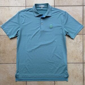 Peter Millar Polo Shirt Mens Medium Teal Blue Stripe Summer Comfort Golf Logo